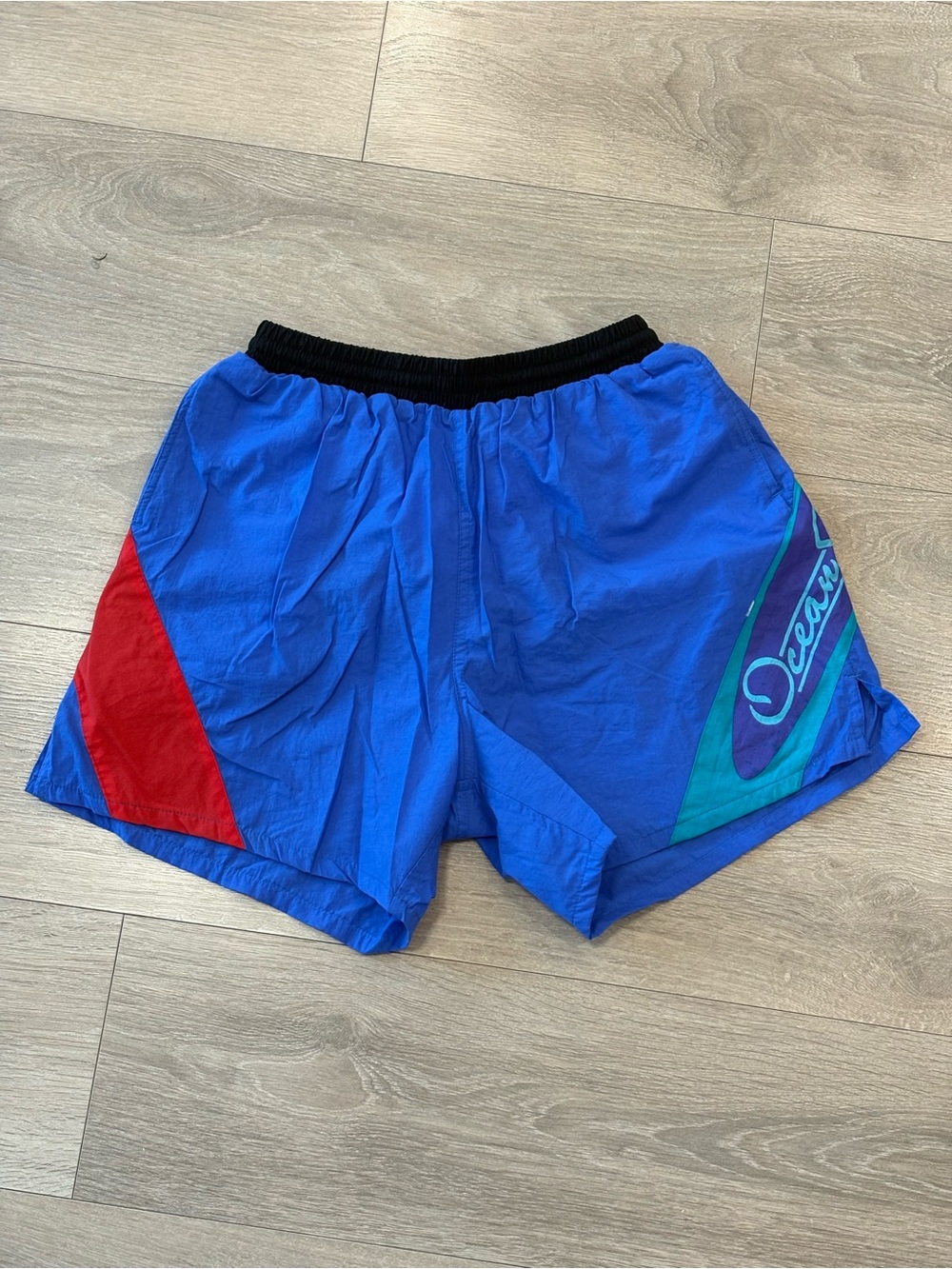 Vintage OP Mens Royal Blue Swim Trunks with Red & Teal Accents